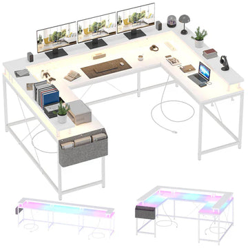 modern home office desk, U-shaped desk, gaming chair with footrest, ergonomic office chairs, Garvee office furniture
