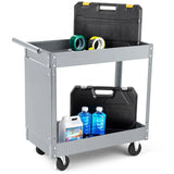Garvee 2 Tier Rolling Tool Cart, 330 Lbs Metal Heavy Duty Utility Cart On Wheels, 2 Shelf Steel Utility Cart, Tool Storage Organizer for Mechanic, Garage, Workshop, Warehouse & Repair Shop - Grey