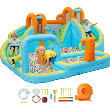 Garvee 10-in-1 Inflatable Bounce House for Kids – Jumping Castle Playset with Slide & 350W Blower – Indoor Outdoor Fun, Backyard or Commercial Use – Blue – US Standard