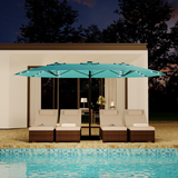 Garvee 15' Solar-Powered Patio Umbrella with 36 LED Lights, Double-Sided Design & Cross Base for Poolside, Deck, Backyard, Turquois - Misty Blue