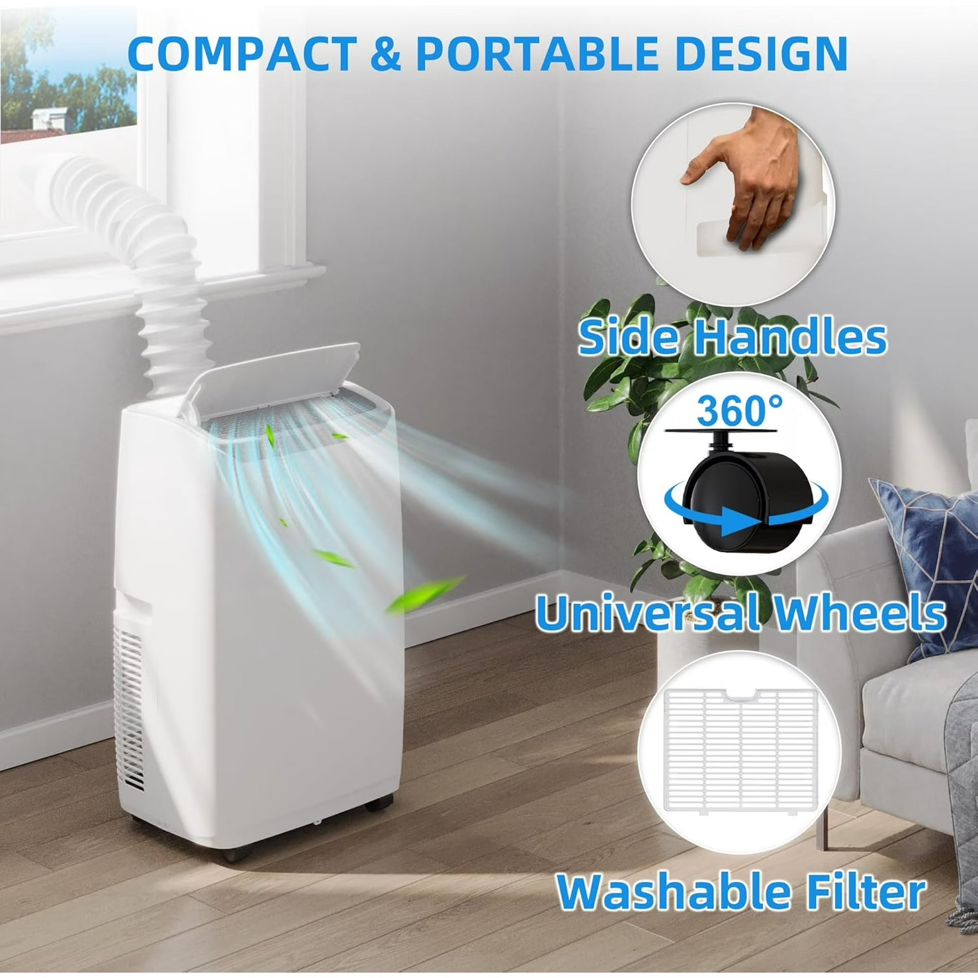 Garvee 14000 BTU Portable Air Conditioner, 3-In-1 AC Unit with Dehumidifier & Fan, Cools Up to 750 Sq. Ft. Quiet Operation, Auto Evaporation System, Remote Control, White