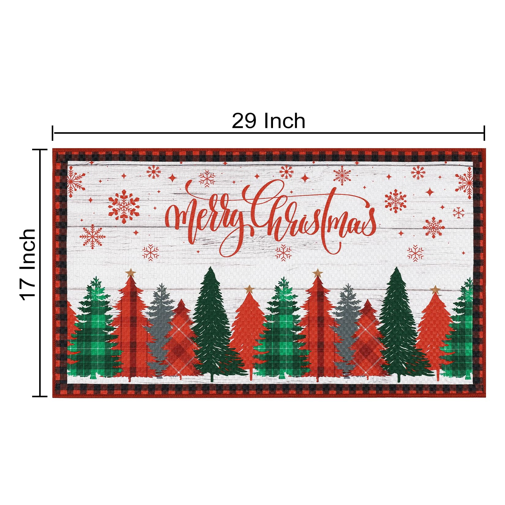 Garvee Merry Christmas Decorative Doormat 17x29 Non-Slip Low-Profile Buffalo Plaid Welcome Mat for Indoor Outdoor Entrance Doormat Xmas Winter Welcome Door Mat