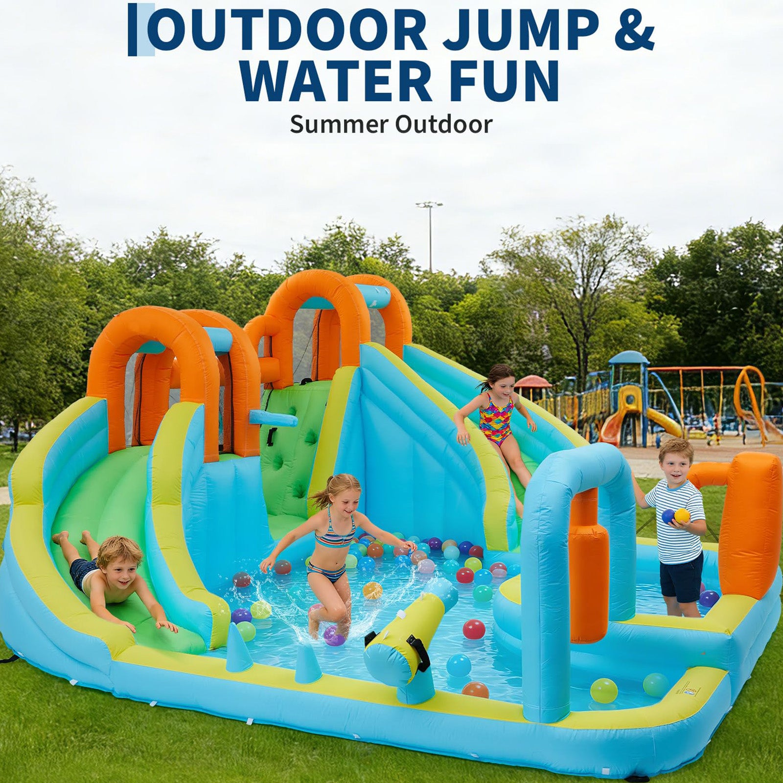 Garvee 10-in-1 Inflatable Bounce House for Kids – Jumping Castle Playset with Slide & 350W Blower – Indoor Outdoor Fun, Backyard or Commercial Use – Blue – US Standard