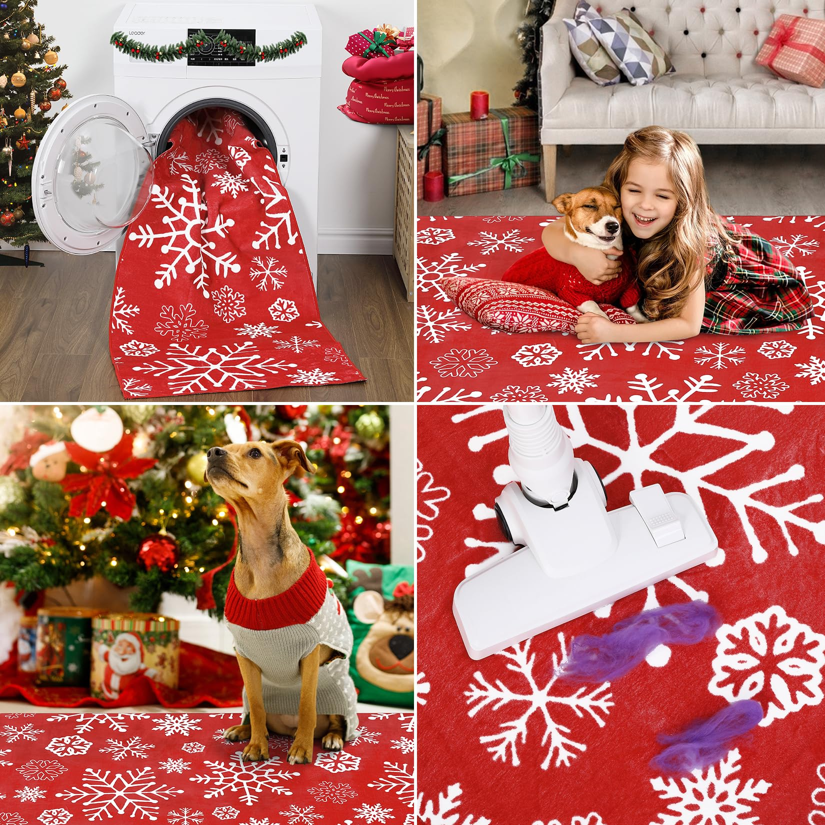 Garvee Christmas Runner Rug 2x6 Hallway Runner Rug Red Snowflakes Xmas Runner Washable Kitchen Rug Non Slip Bath Mat Holiday Decor Modern Soft Stain Resistant Carpet for Bedroom Laundry 2'x6' Red