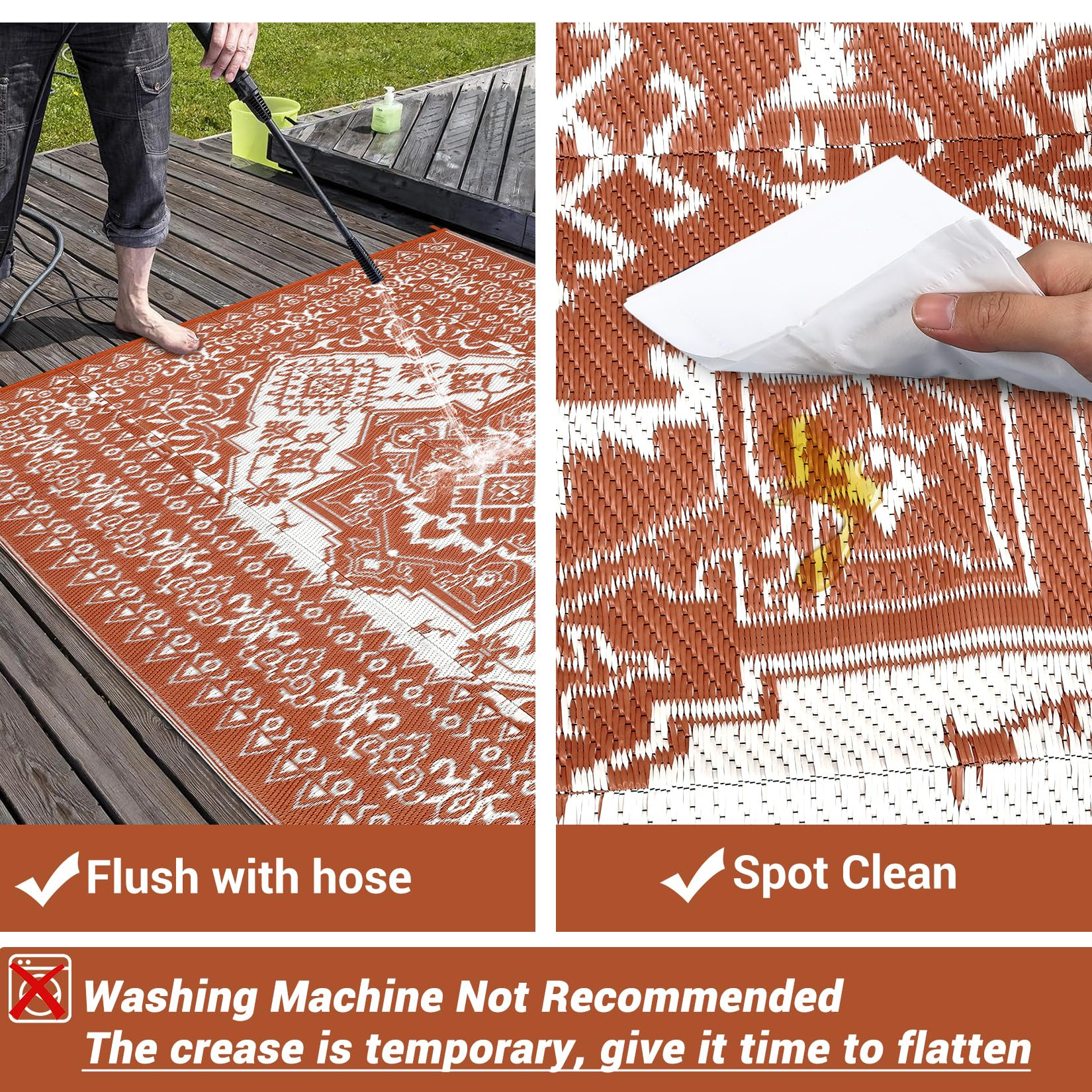 Garvee Outdoor Brick Red 8x10 Plastic Straw Rug, Waterproof Stain Resistant Reversible for Camping, Garden, Backyard, RV, Patio