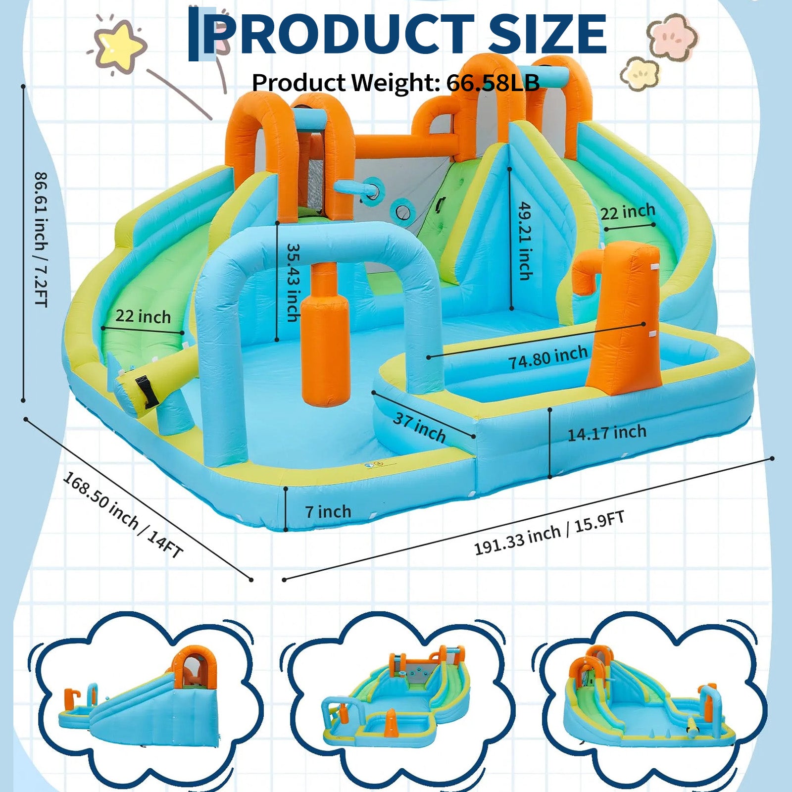 Garvee 10-in-1 Inflatable Bounce House for Kids – Jumping Castle Playset with Slide & 350W Blower – Indoor Outdoor Fun, Backyard or Commercial Use – Blue – US Standard