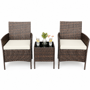 Garvee Patio Porch Furniture Sets 3 Pieces PE Rattan Wicker Chairs with Table Outdoor Garden Furniture Sets