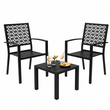 Garvee 3-Piece Green Patio Bistro Set, Foldable Steel Table and 2 Chairs for Balcony, Garden, Porch & Small Outdoor Spaces,Black