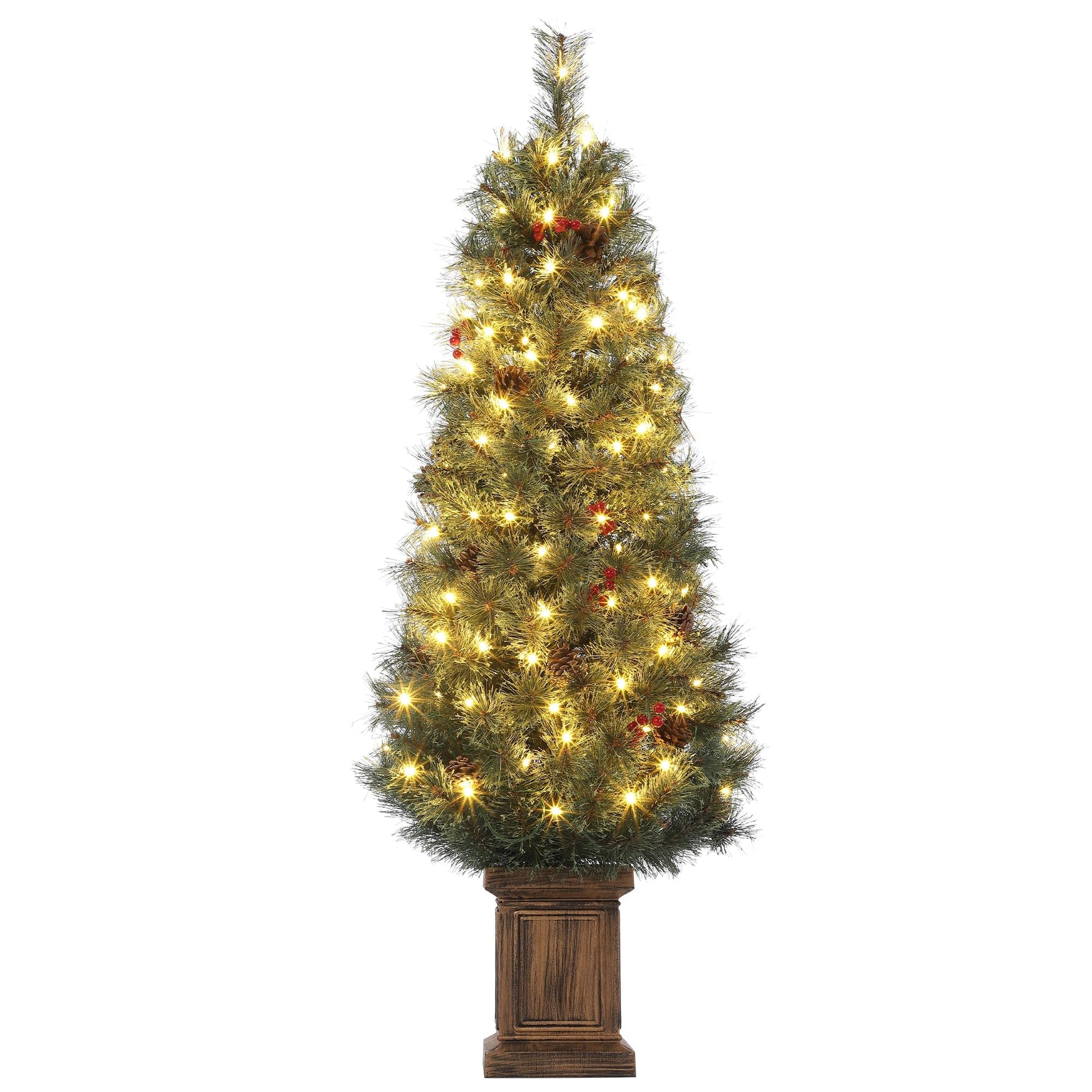 Garvee 4.5ft Christmas Tree, Snow Flocked Pre-lit Artificial Christmas Tree with 108 LED Lights & 8 Lighting Modes, Fake Xmas Tree with Red Berries, Christmas Decoration for Home