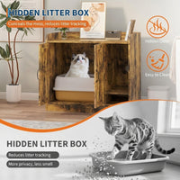 Garvee Cat Litter Box Enclosure, Hidden Litter Box Furniture with Divider, Indoor Cat House, Wooden Cat Washroom Storage Cabinet Bench, Side End Table Nightstand, 33.07"L × 23.62"W × 23.92"H, Rustic Brown