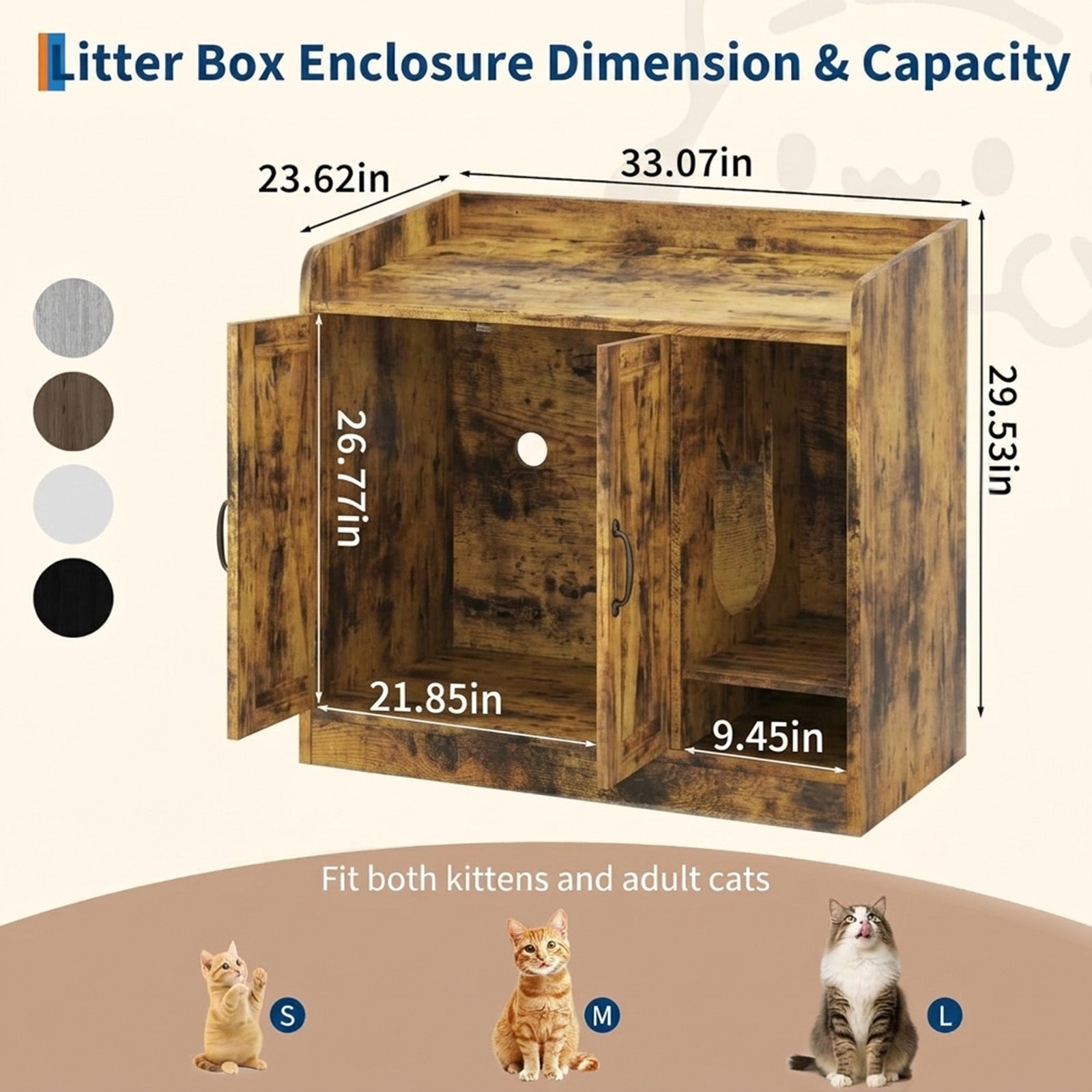 Garvee Cat Litter Box Enclosure, Hidden Litter Box Furniture with Divider, Indoor Cat House, Wooden Cat Washroom Storage Cabinet Bench, Side End Table Nightstand, 33.07"L × 23.62"W × 23.92"H, Rustic Brown