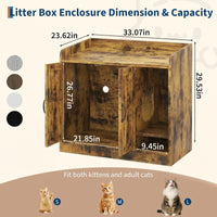 Garvee Cat Litter Box Enclosure, Hidden Litter Box Furniture with Divider, Indoor Cat House, Wooden Cat Washroom Storage Cabinet Bench, Side End Table Nightstand, 33.07"L × 23.62"W × 23.92"H, Rustic Brown