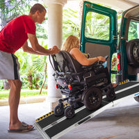 Garvee 7FT Aluminum Wheelchair Ramp Portable Foldable 600Lbs Capacity Non-Skid Surface Reflective Strips Home Use