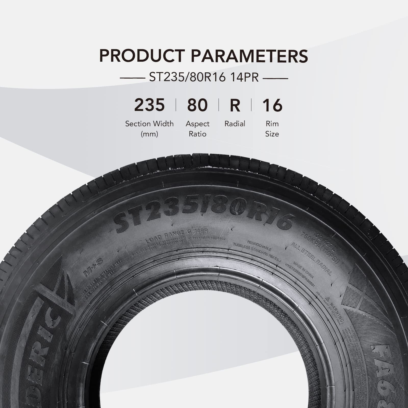 Garvee All Terrain Radial Tire,Set Of 2 All Season 235/80R16 14PR Heavy Duty Trailer Tire, Load Range G