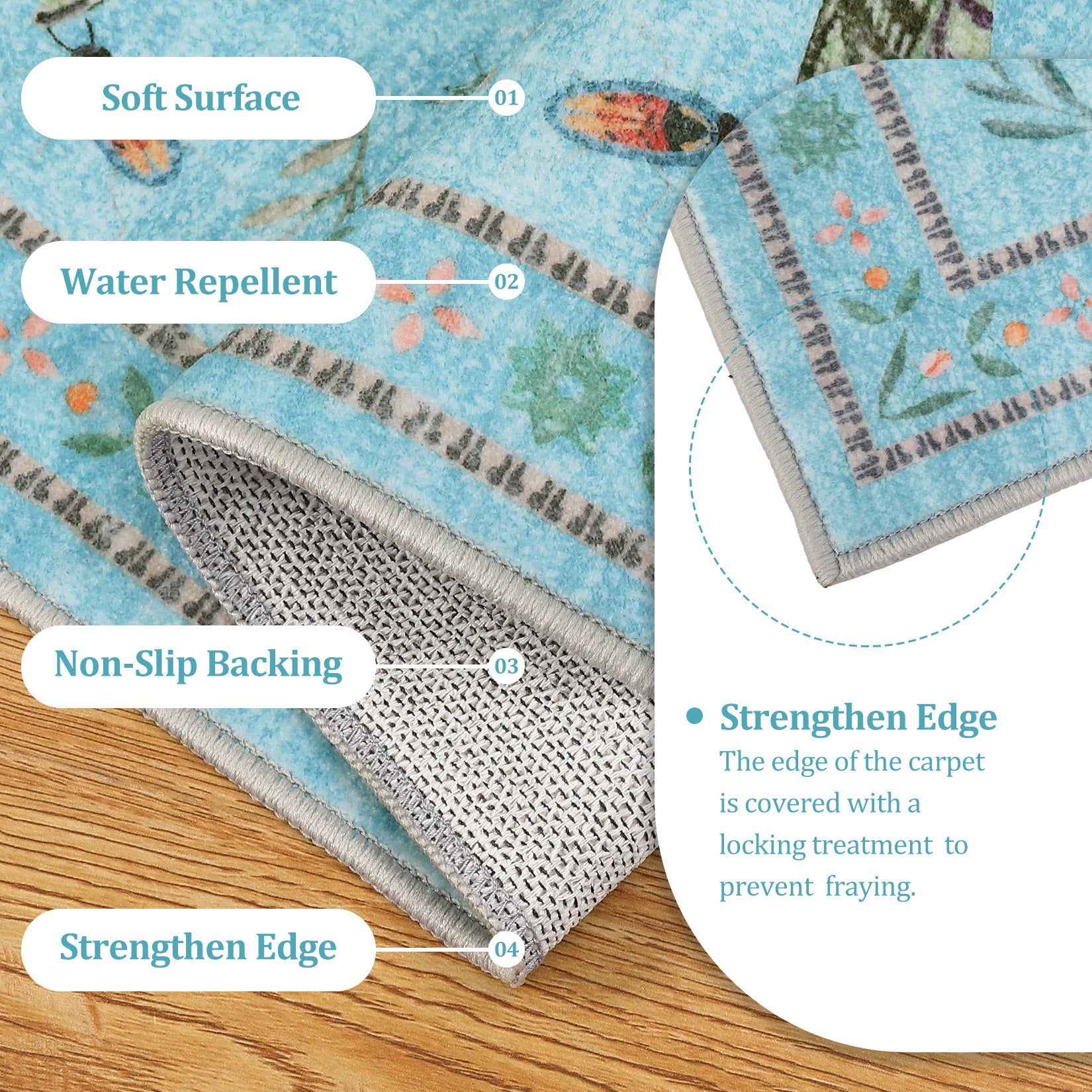 Garvee Insect Washable Soft Area Rugs for Living Room Bedroom Ultra-Thin Non Slip Dining Room Stain Resistant Rug Large Carpet for Office Nursery Bedroom