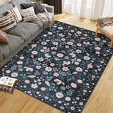 Garvee Area Rugs Washable Floral Rugs for Living Room Non Slip Low Pile Carpet for Office Bedroom Kids Room Bedside - Black
