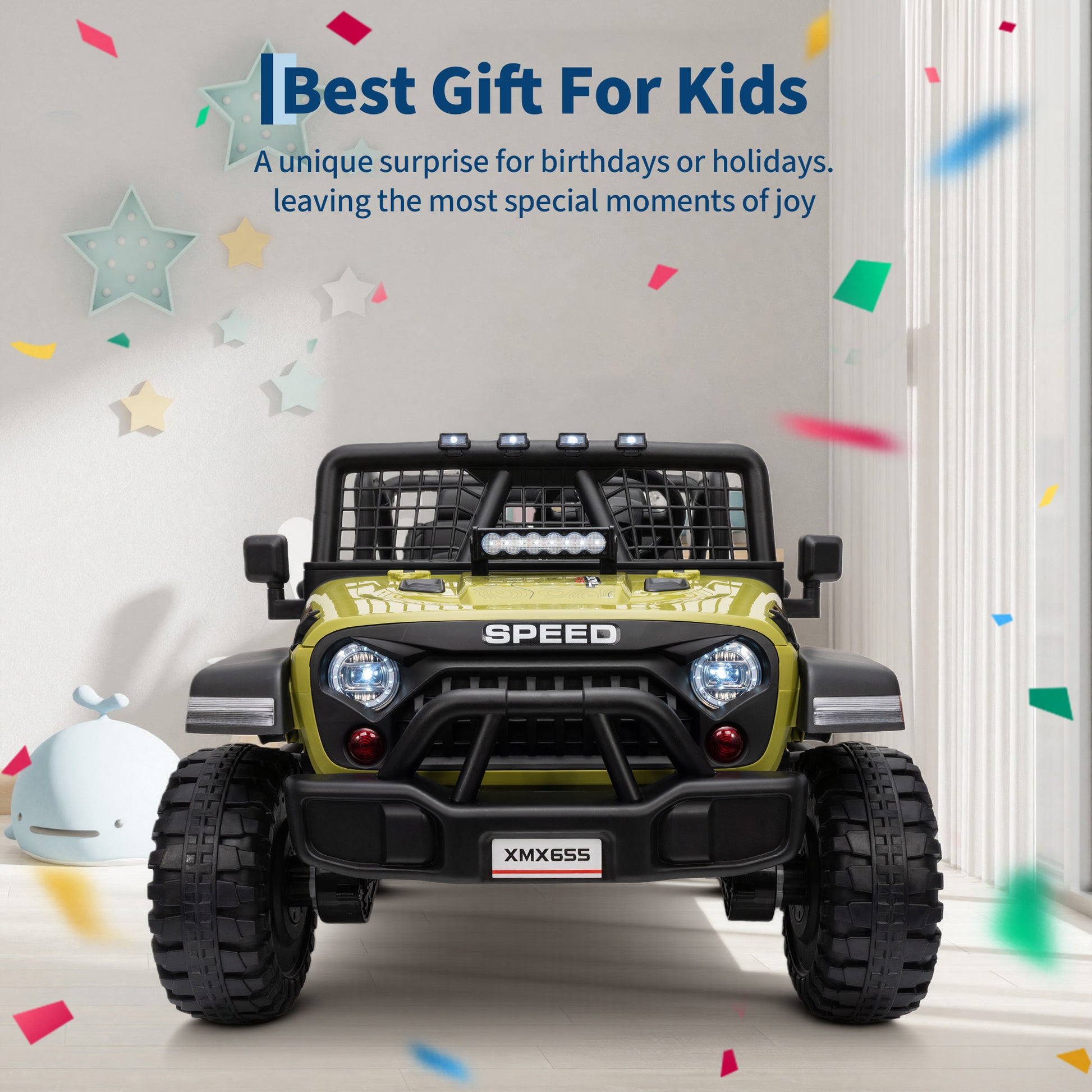 Garvee Ride - P Series: 2 Seater Ride On Car for Kids, 24V Electric Truck with Parent Remote Control, Spring Suspension, 2 Speeds, LED Headlight & Music Player, Kids Electric Vehicle for Aged 3-8 Years