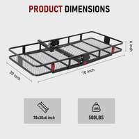 Garvee 70" x 30" Hitch Cargo Carrier, 500 Lbs Heavy Duty Folding Cargo Basket for 2" Receiver, Carbon Steel Rear Hitch Mount Rack with Reflectors, Stabilizer, Ratchet Straps & Locks for SUV Truck Pickup