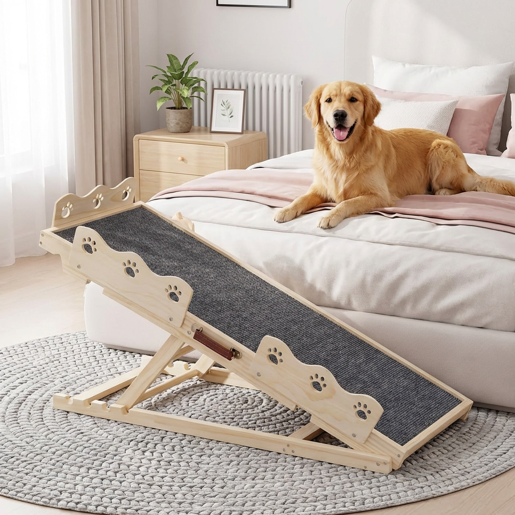 Garvee Wooden Adjustable Dog Ramp for Bed Couch Pet Ramp for Small or Large Dog with Non-Slip Surface Portable Dog Car Ramp for SUV Car. RVs & Truck. Up to 250 LBS