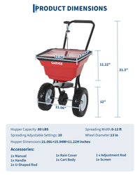 Garvee 80 lb Push Broadcast Spreader, Walk-Behind Lawn & Garden Spreader with 29 L Hopper, 0–12 ft Coverage, 13" All-Terrain Wheels & 20-Level Flow Control for Seed, Fertilizer, Salt & Ice Melt, Red