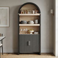 Garvee Mid-Century 71" Wood Sideboard in Arched Design with Open Display Shelves and Cabinet for Dining Room, Bathroom and Living Room, Black