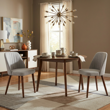 Garvee Set of 2 Mid-Century Modern Fabric Upholstered Dining Chairs with Padded and Solid Wood Legs, Grey