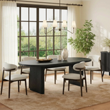 Garvee 70.8" Modern Oval Wood Dining Table with Wood Strip Base for 6-8 People, Black - Black
