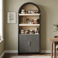 Garvee Mid-Century 71" Wood Sideboard in Arched Design with Open Display Shelves and Cabinet for Dining Room, Bathroom and Living Room, Black