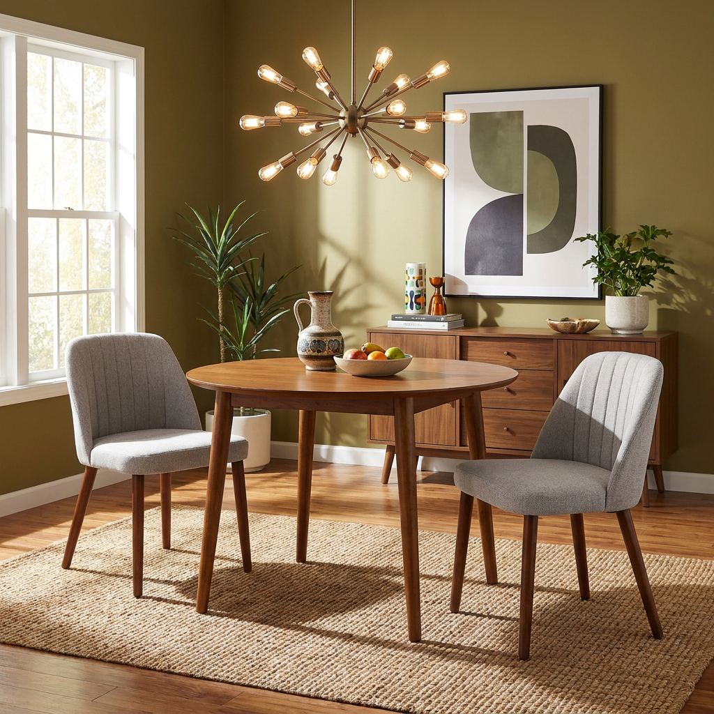 Garvee Set of 2 Mid-Century Modern Fabric Upholstered Dining Chairs with Padded and Solid Wood Legs, Grey