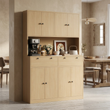 Garvee Modern 71" Tall Kitchen Pantry Cabinet with Charging Station and Storage Shelves & Cabinets for Dining Room, Natural - Natural