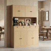 Garvee Modern 71" Tall Kitchen Pantry Cabinet with Charging Station and Storage Shelves & Cabinets for Dining Room, Natural