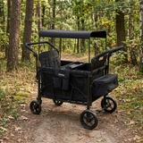 Garvee 2-in-1 Foldable Double Stroller Wagon with Canopy and Adjustable Handle for Twins & Toddler, Black