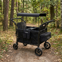 Garvee 2-in-1 Foldable Double Stroller Wagon with Canopy and Adjustable Handle for Twins & Toddler, Black