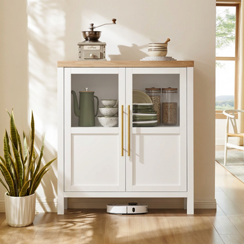 Garvee Sideboard Buffet Cabinet with 2 Glass Doors, 29" Large Buffet Cabinet with Storage, Modern Farmhouse Storage Cabinet Table for Kitchen Dining Room, Living Room (Glass with 2 Door, White)