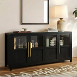 Garvee Sideboard Buffet Cabinet with 4 Glass Doors, 55" Large Buffet Cabinet with Storage, Modern Farmhouse Storage Cabinet Table for Kitchen Dining Room, Living Room, Black - Black