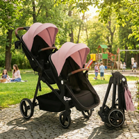 Garvee Foldable Double Baby Stroller in Multi-Position Reversible Design with Adjustable Backrest, Storage Basket and Canopy for Infant and Toddler, Pink