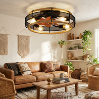 Garvee 20.5" Boho Rattan Caged Ceiling Fan with Light and Remote, 6-Speed Reversible, E26 Base for Bedroom Living Room
