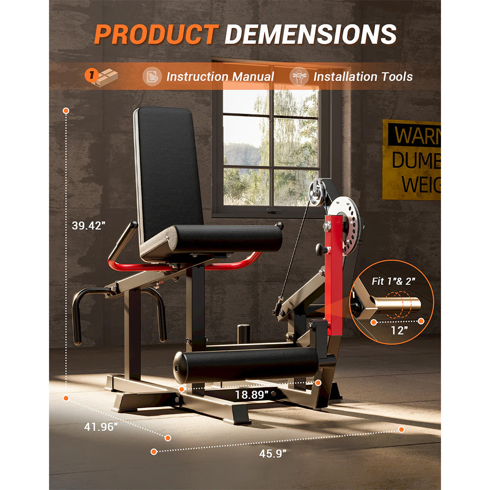 Garvee Seated Leg Curl & Extension Machine - Heavy Duty Leg Workout Bench with 12-Position Angle Adjustment for Hamstring Curl, Quad Extension & Lower Body Strength Training, 700 LBS Capacity - Red
