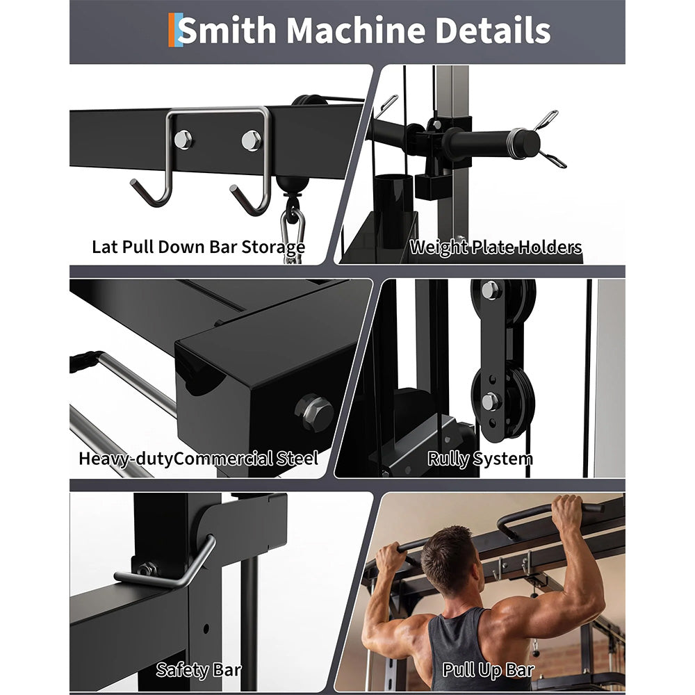 Garvee Smith Machine Home Gym Power Cage 1000 LB Capacity Carbon Steel Full-Body Training LAT Pulldown Chest Station Multi-Functional Fitness Equipment