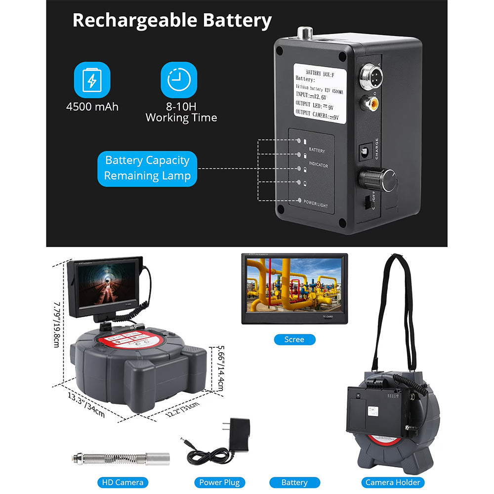 Garvee Sewer Inspection Camera with 512Hz Locator, 165ft Self-Leveling Snake Camera, 9" Touch HD Screen, DVR, Adjustable LEDs, 16GB SD Card, IP68 Waterproof for Sewer and Drainage Pipes - 165ft