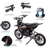 Garvee Ride - T Series: 36V Kids Electric Dirt Bike, 350W/15.5MPH Brushless Motor, LED, Comfortable Leather Seat, 175lbs Max Load Capacity- Black