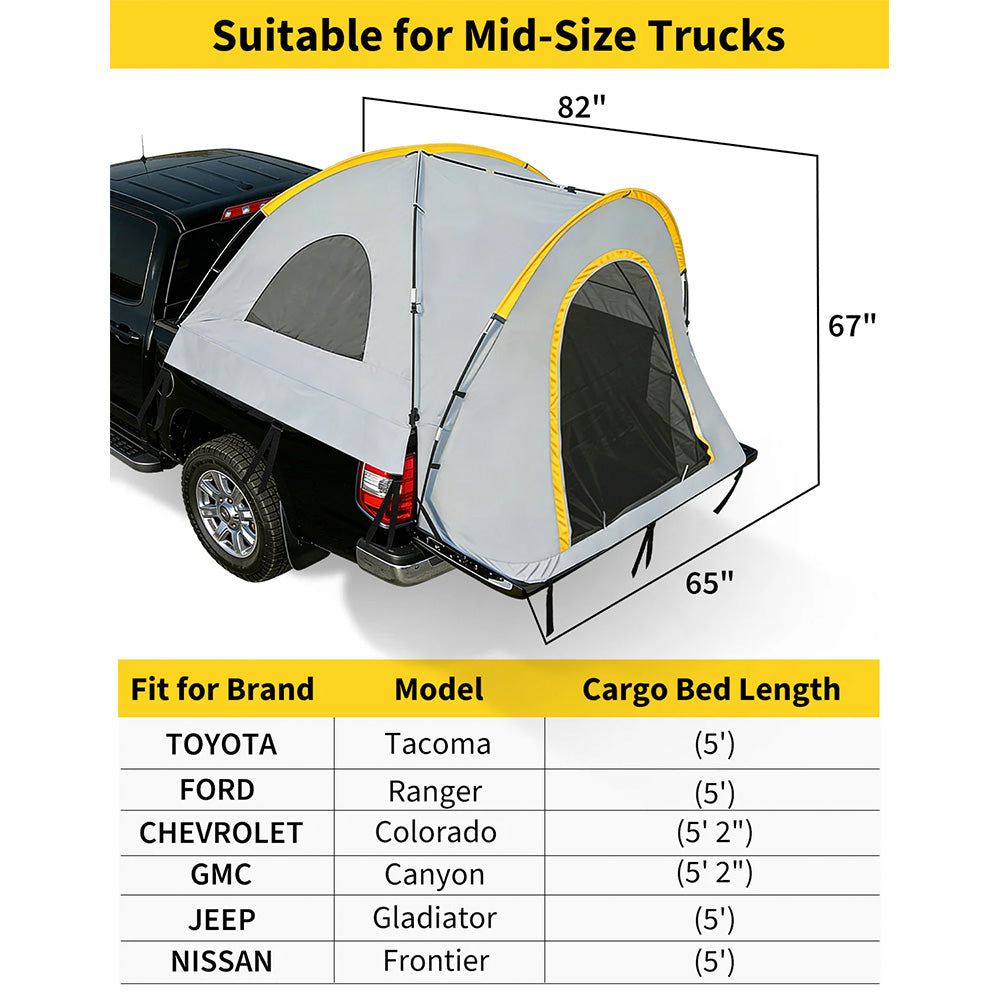 Garvee 2-Person Truck Bed Tent, Universal Waterproof Pickup Camper with Rainfly & Storage Bag, Heavy-Duty Fiberglass Poles, Fits 5'-6.5' Full-Size & Mid-Size Truck Beds