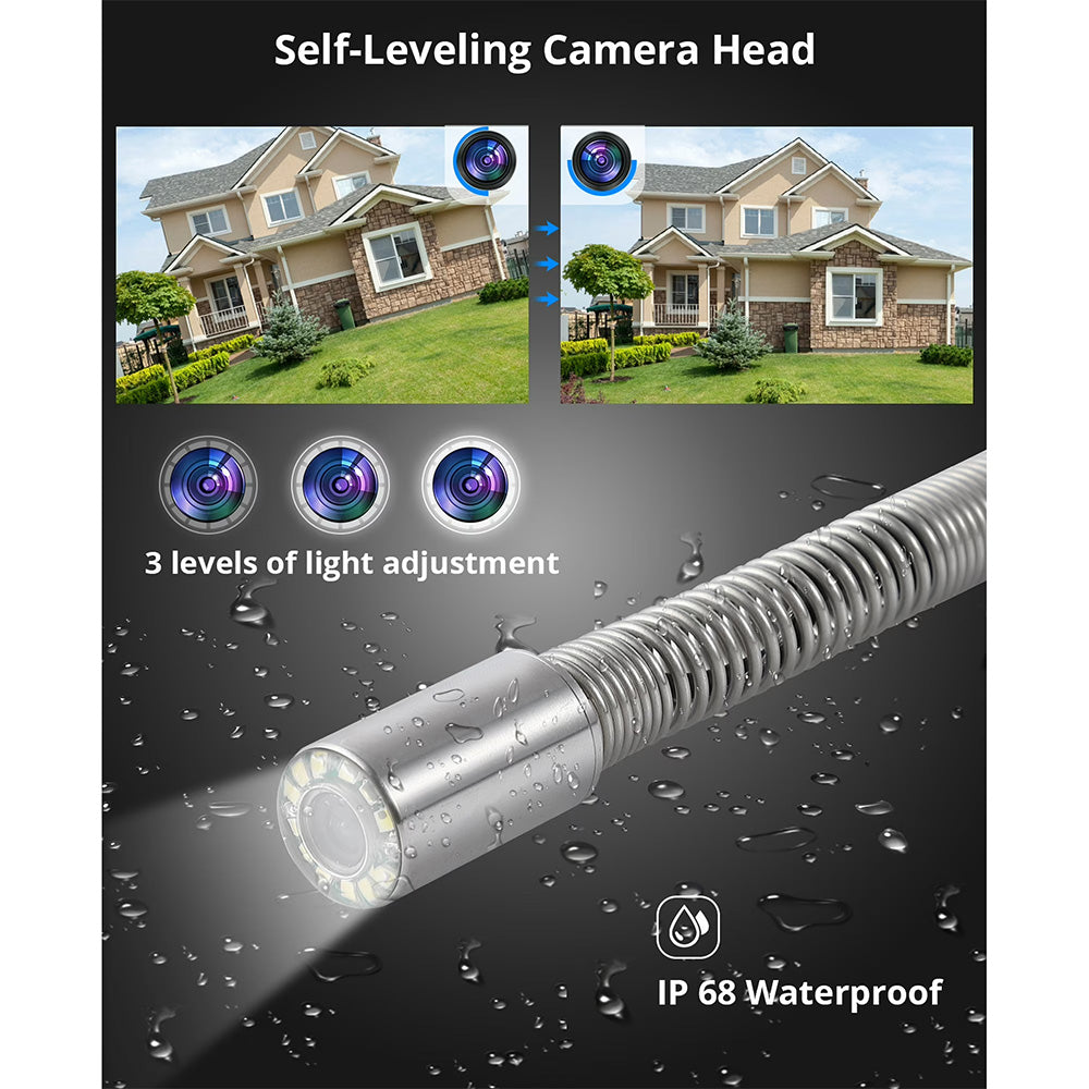 Garvee Sewer Inspection Camera with 512Hz Locator, 165ft Self-Leveling Snake Camera, 9" Touch HD Screen, DVR, Adjustable LEDs, 16GB SD Card, IP68 Waterproof for Sewer and Drainage Pipes - 165ft
