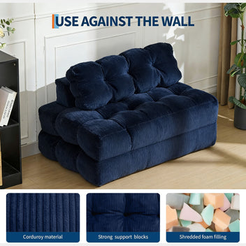 Garvee Folding Sofa Bed, 3-in-1 Convertible Sleeper Chair with Pillow, Double Futon Couch Bed with Back Support, Portable Fold Out Chair Bed Comfy Floor Sofa Lounge for Living Room Bedroom, Navy Blue