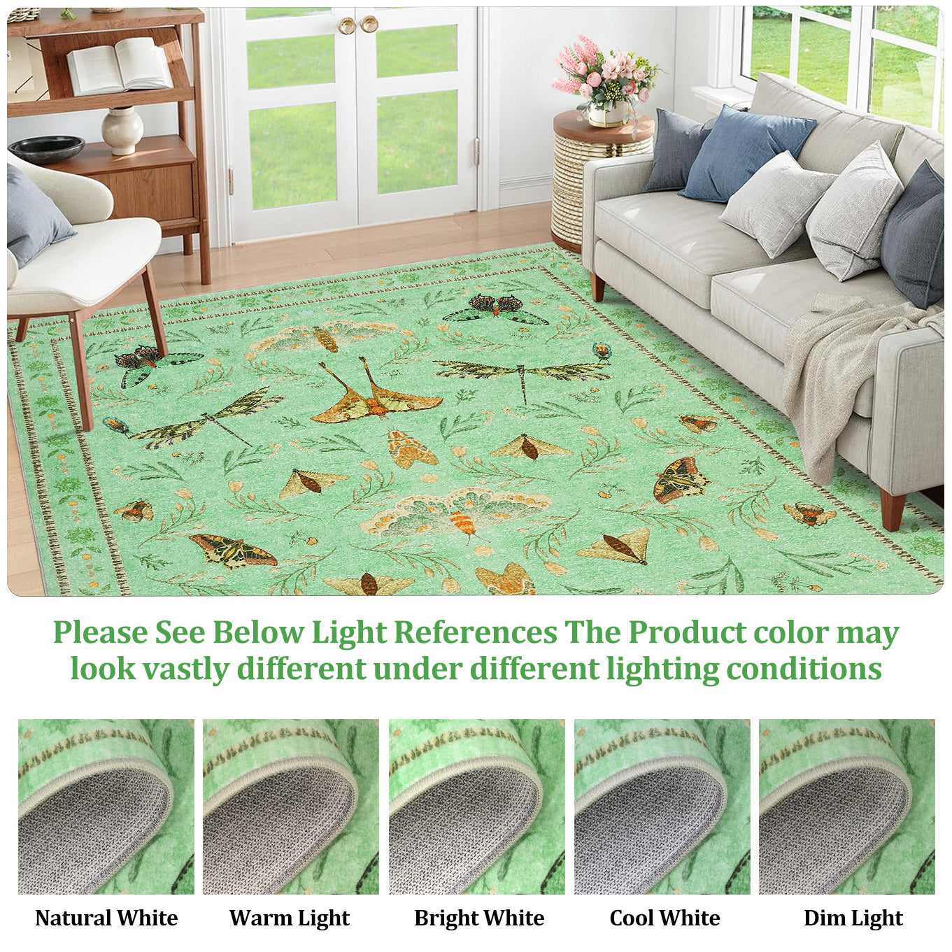Garvee Insect Washable Soft Area Rugs for Living Room Bedroom Ultra-Thin Non Slip Dining Room Stain Resistant Rug Large Carpet for Office Nursery Bedroom