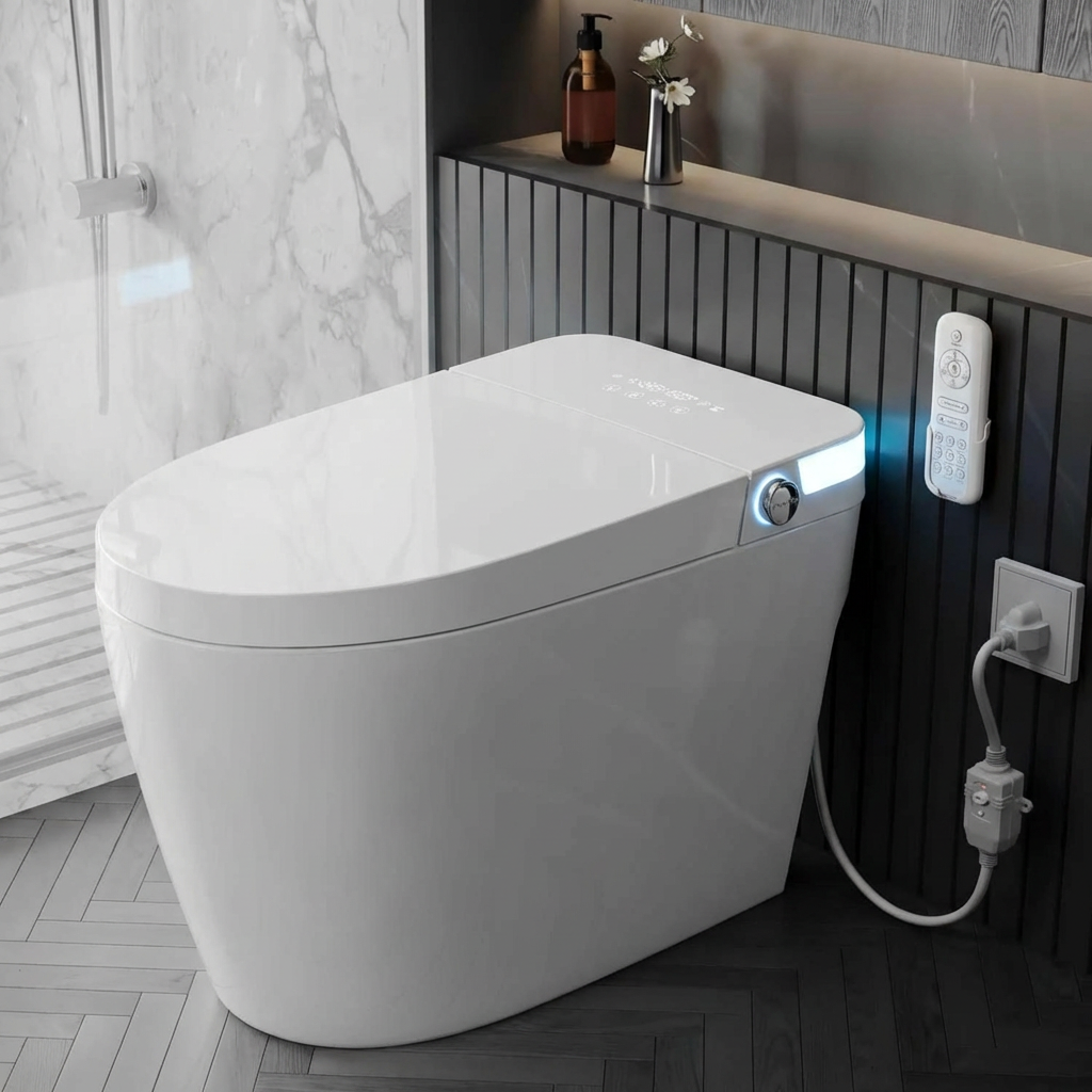 Garvee Luxury Smart Toilet with Bidet, Auto Open/Close Lid, Tankless Flush, Instant Warm Water, Heated Seat, Warm Air Dryer, Touchless Flush, Night Light for Bathroom, White