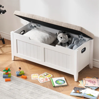 Garvee Storage Chest with Flip-Top, Upholstered Bench, 2 Safety Hinges, Wooden Construction, 39.4 x 15.7 x 18.1 Inches, White, Entryway, Bedroom, Living Room
