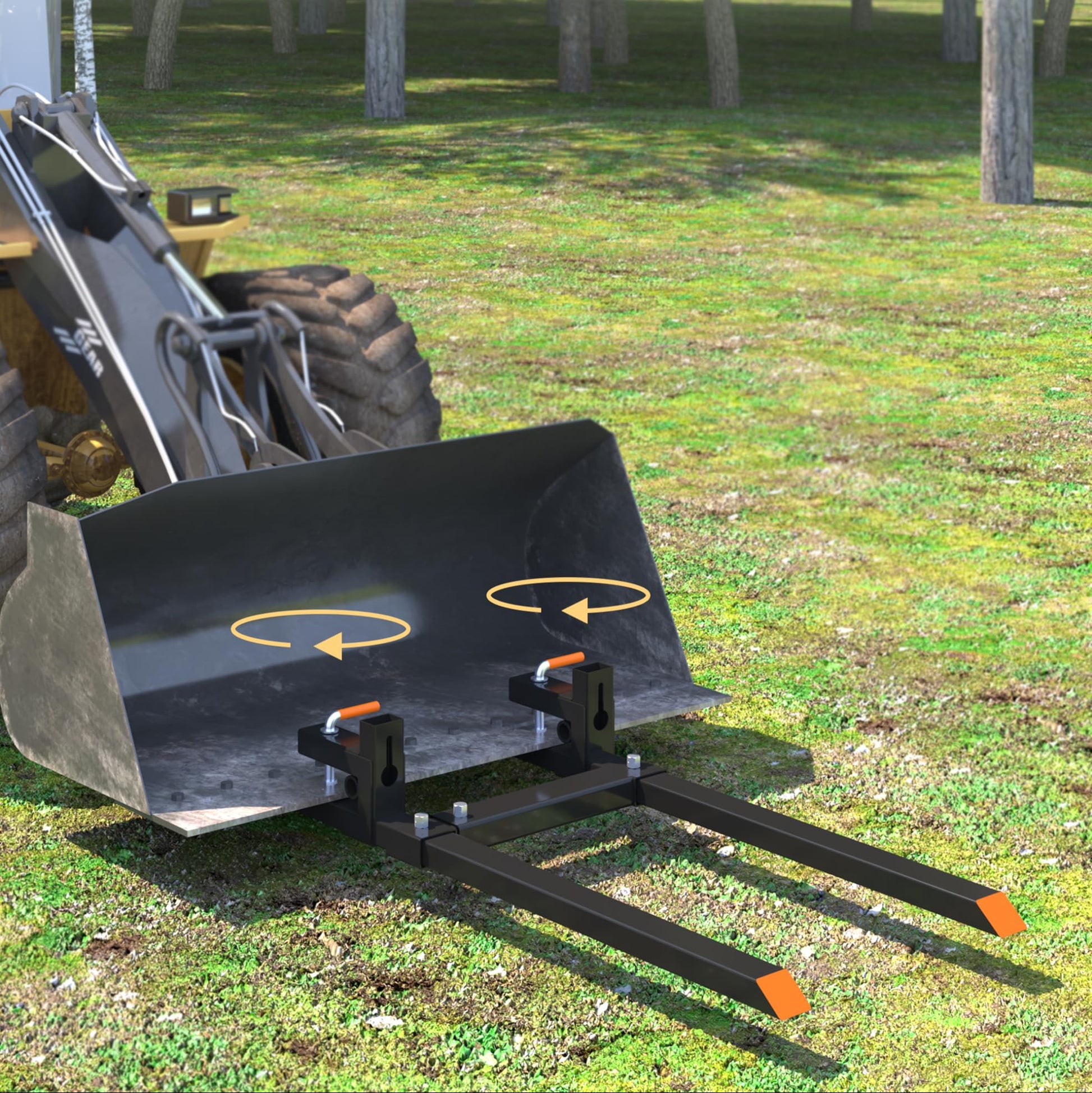 Garvee 43" 2000lbs Fork lift attachments, Clamp on Pallet Forks, Heavy Duty Quick Attach Bucket Fork for Tractor Bucket Loader Skid Steer with Adjustable Stabilizer Bar (13"-23")
