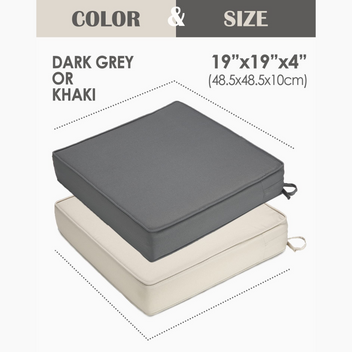 Garvee 600D Waterproof Oxford Fabric 19"×19"×4" Patio Seat Cushions, Outdoor Chair Pad with Ties for Garden Sofa, Dark Gray Set of 2