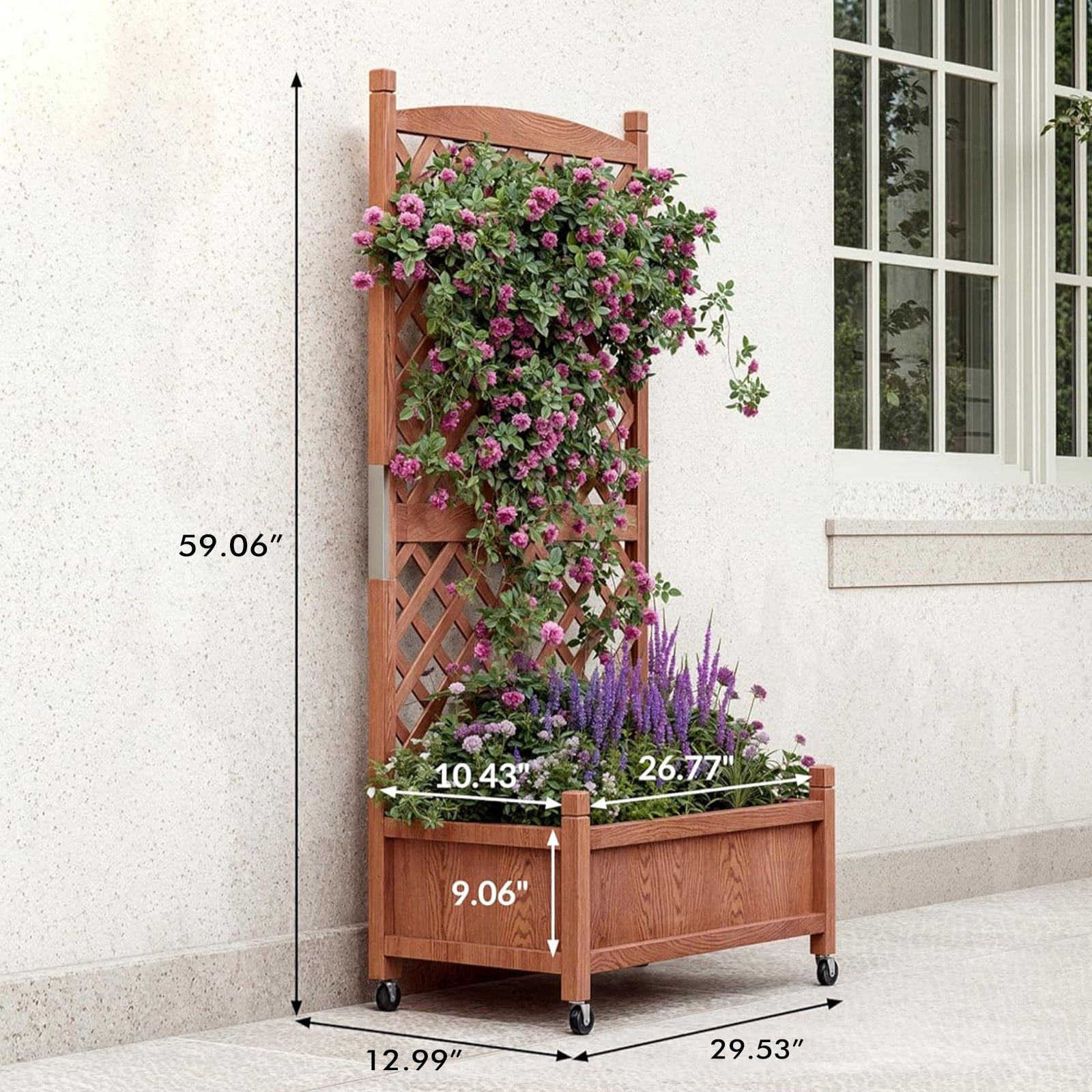 Garvee 2-Pack 29.5" × 13" × 60" Raised Garden Bed with Trellis, Wood Planter Box with Wheels & Drainage Holes